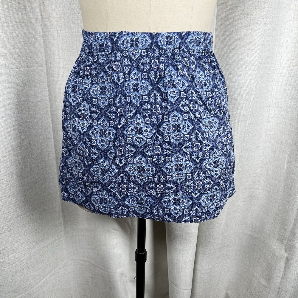 J Crew Geometric Mini Skirt Size XXS Blue White Classic Preppy Elastic Waist